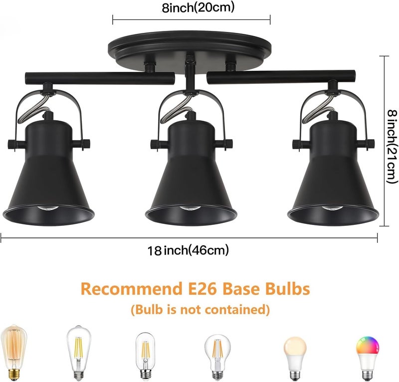 KEESFU 3-Light Track Lighting Kit,Black Semi Flush Mount Ceiling Light with 3 Rotatable Light Heads,Industrial Accent Lighting for Livingroom,Bathroom,Hallway,Art Wall,Bathroom,Kitchen.(3-Light) - Image 4